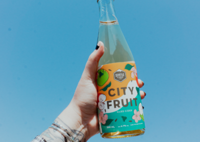 city fruit bottle in sky