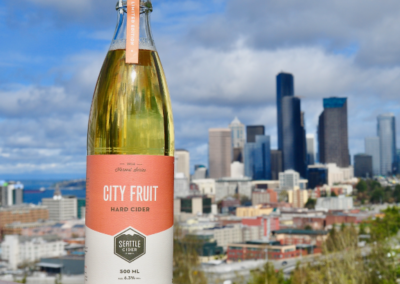 city fruit bottle with Seattle Skyline